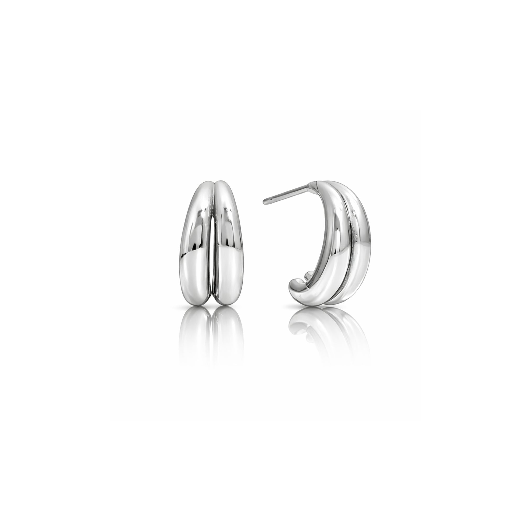 Double Huggie Earrings (Silver)