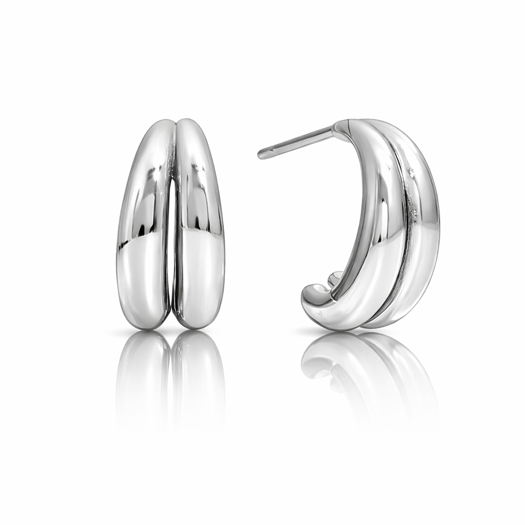 Double Huggie Earrings (Silver)